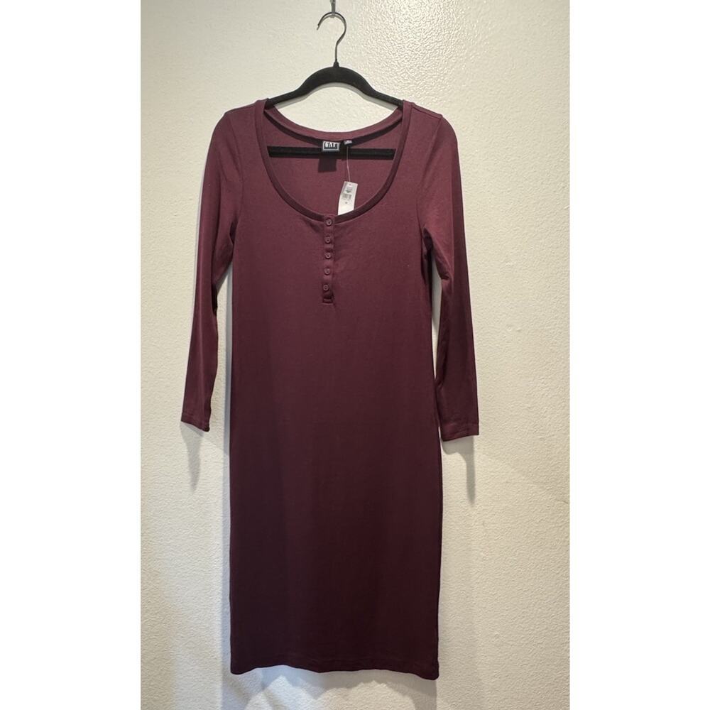 Gap Henley Midi Dress Womens Size Medium Plum Bodycon‎ Cotton Blend Sexy Stretch